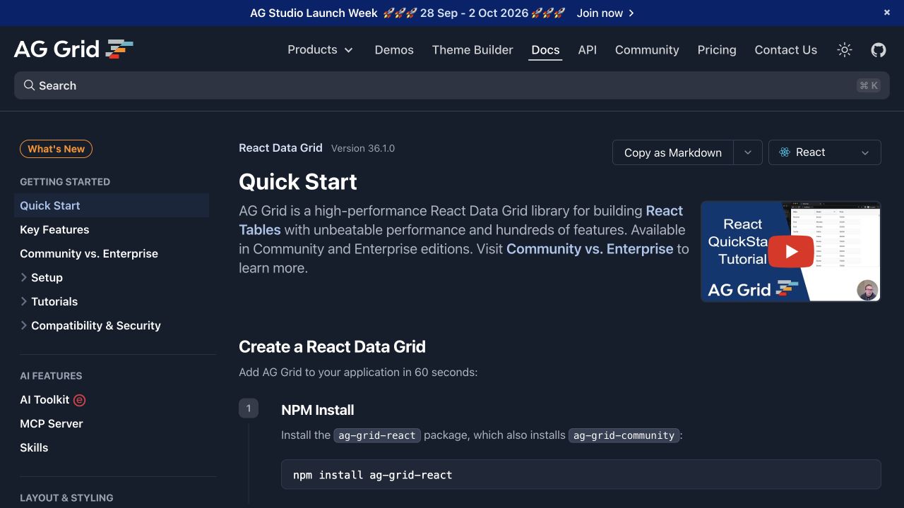 AG Grid Enterprise front page