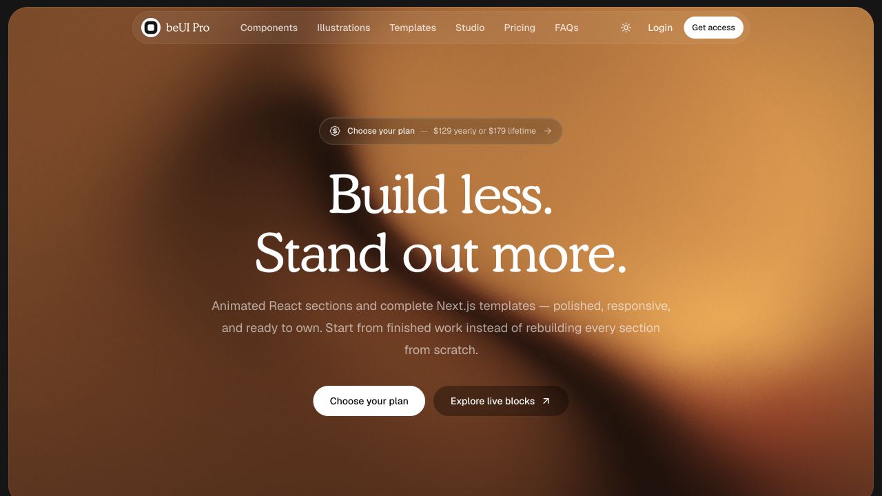 BeUI Pro front page