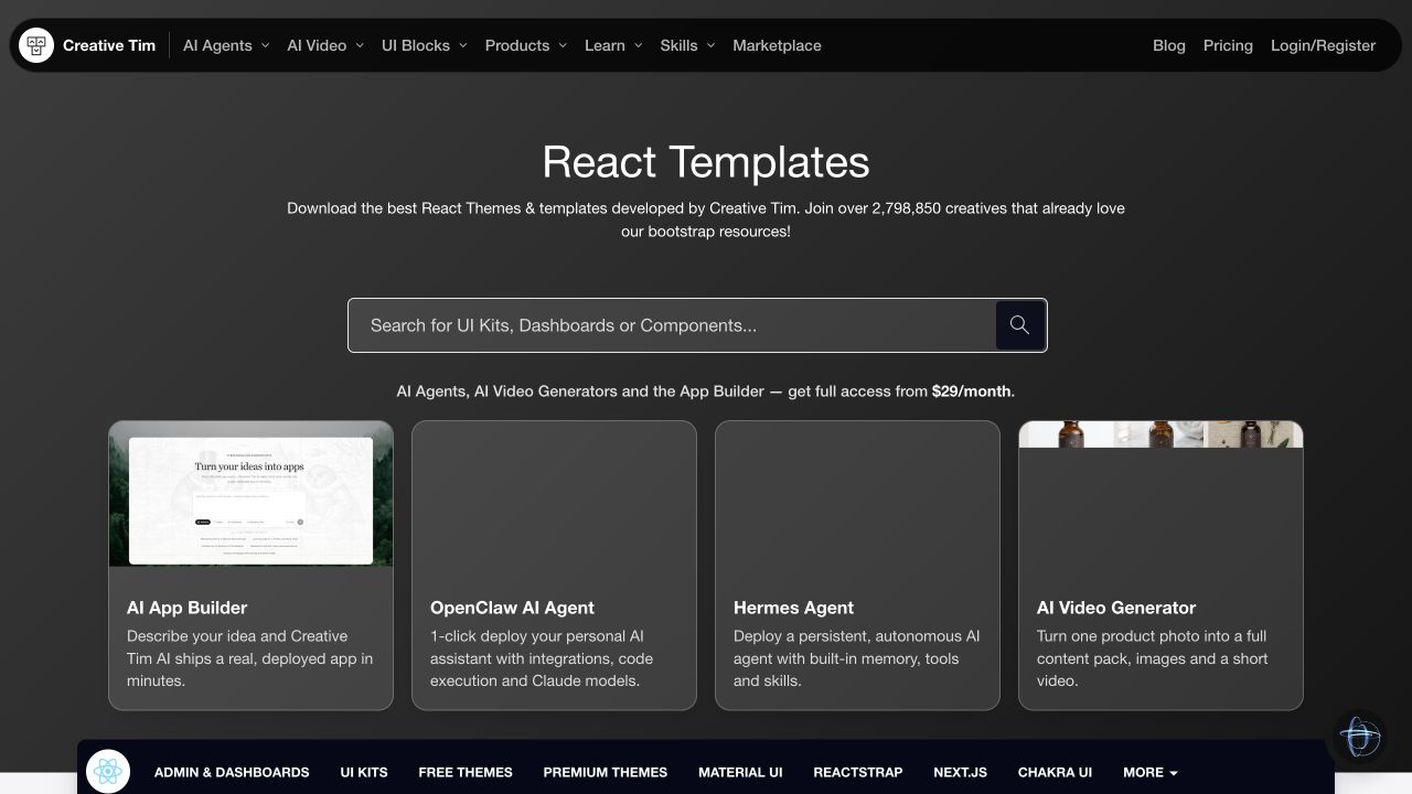 Creative Tim React front page