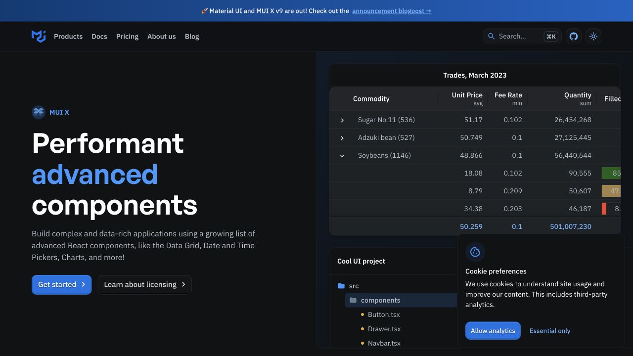 MUI X Pro front page