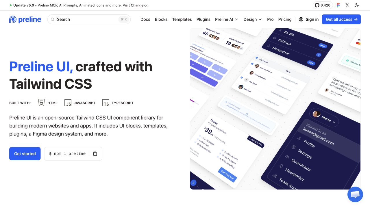 Preline UI Pro front page