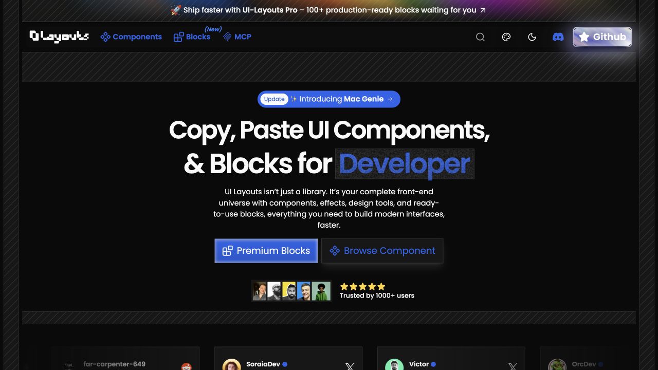 UI Layouts Pro front page