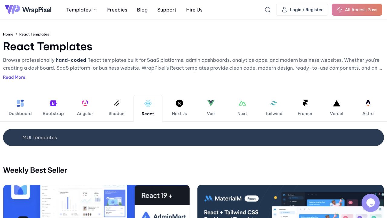 WrapPixel React front page